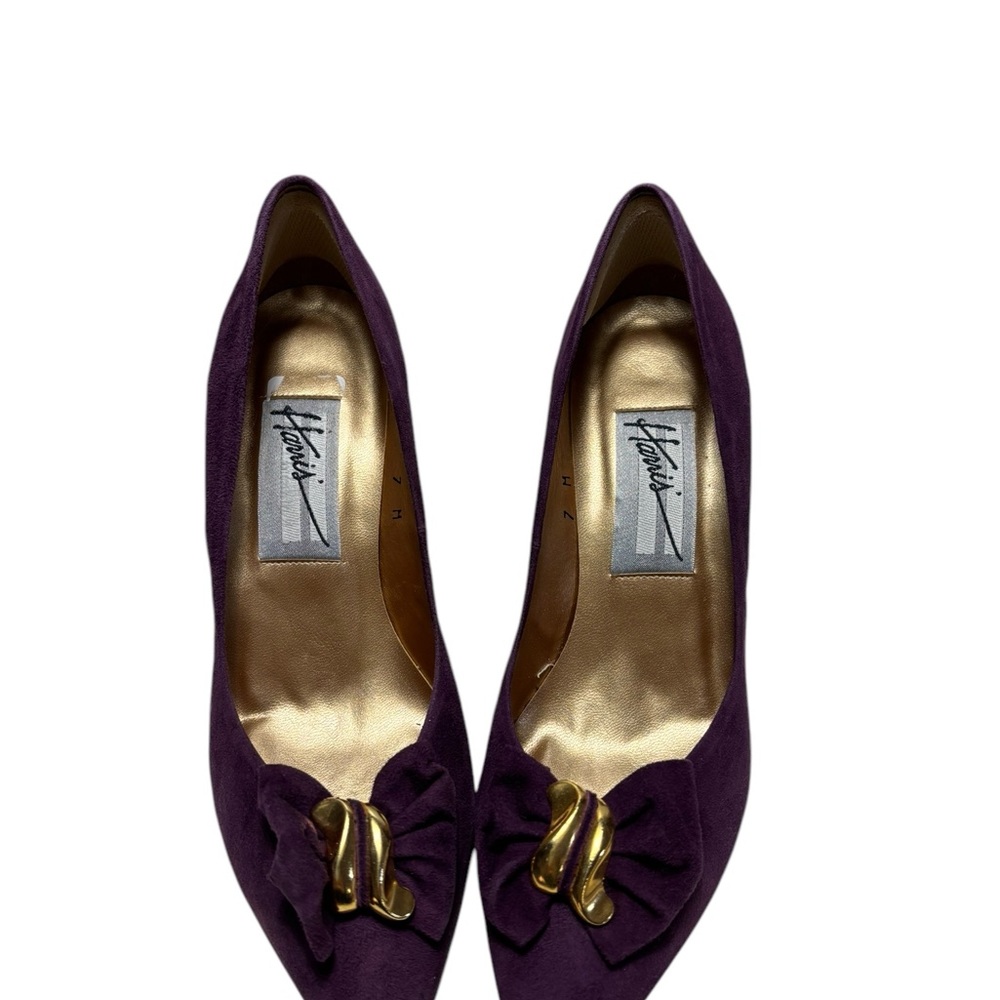 Vintage HARRIS Purple Wine Sued Pumps w/ Bow Accent Ladies Size 7M